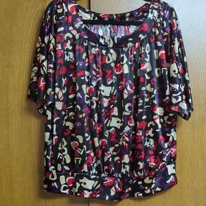 AB Studio Black and Red Patterned Blouse